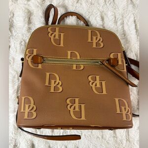 Dooney & Bourke Tan and Brown Leather Monogram Backpack